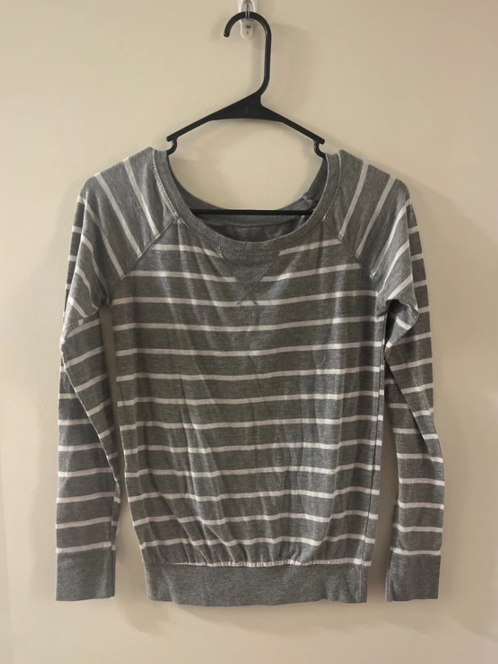 Gray and White Striped Women’s Long Sleeve Top